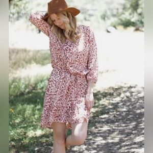 Women's Cabi Small Animal Print Button Up V Neck Mini Sienna Shirt Dress